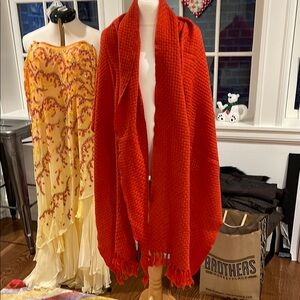 Vibrant Red Knit Shawl